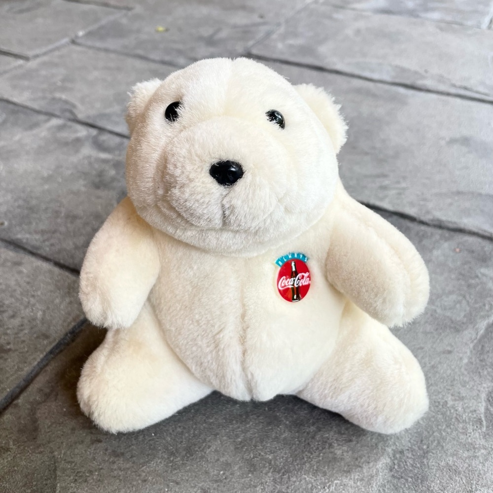 Vintage Coca Cola White Plush Bear Toy